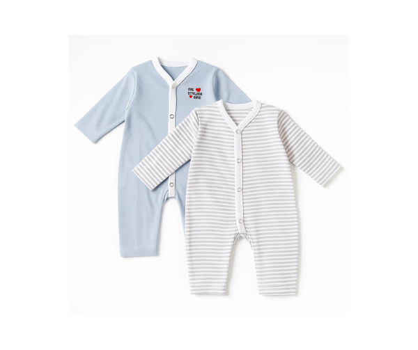 Baby Short-Body Cotton Romper Pack Of 2 Blue