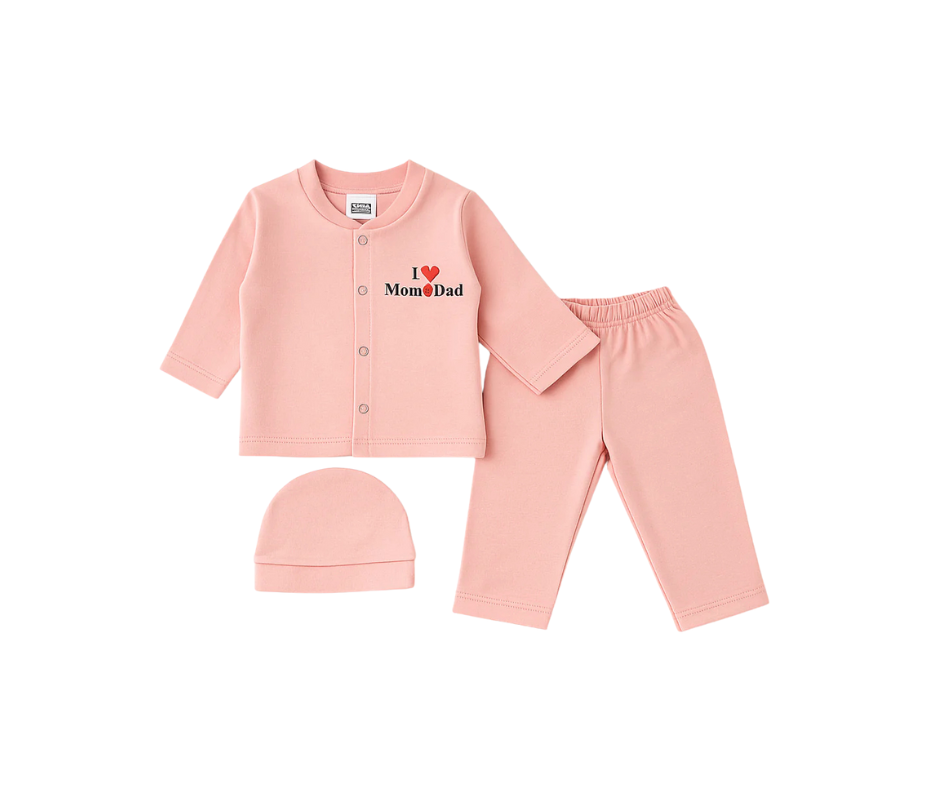 Baby 3Pcs Gift Set I Love Mom & Dad Pink