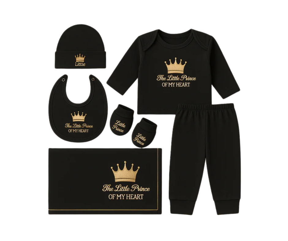 Baby 7Pcs Newborn Gift Set Little Prince Of My Heart Black